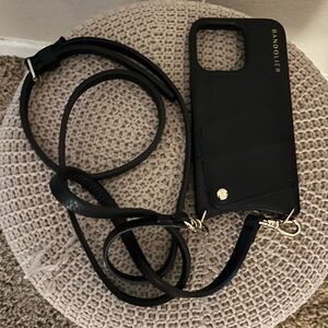 Bandolier Black Leather Phone Case with Gold Accents